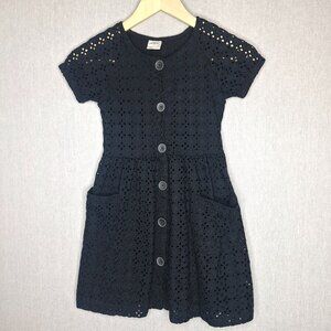 💙 Zara Girls Eyelet Black Cotton Midi Dress Size 9 Preppy Formal